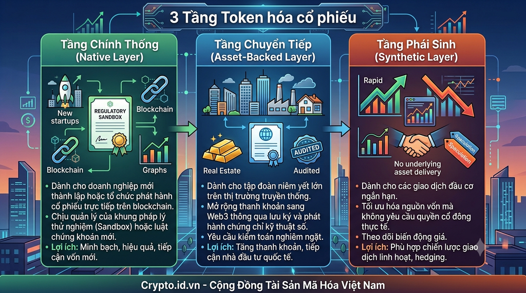 Ba tầng Token hóa cổ phiếu trong tương lai.